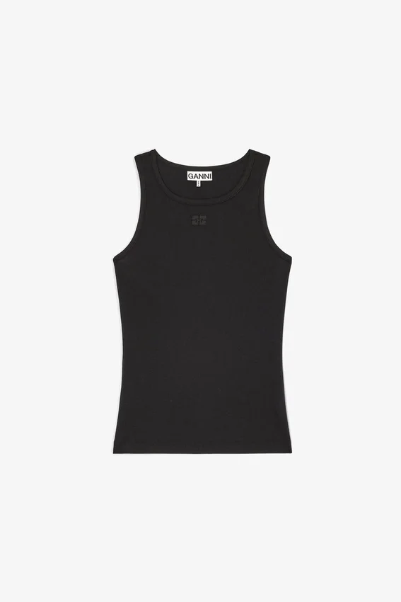 Black Soft Cotton Rib Tank Top Black Soft Cotton Rib Tank Top