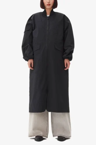 Black Tech Seersucker Oversized Shell Coat