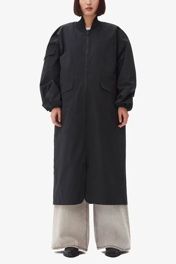 Black Tech Seersucker Oversized Shell Coat Black Tech Seersucker Oversized Shell Coat