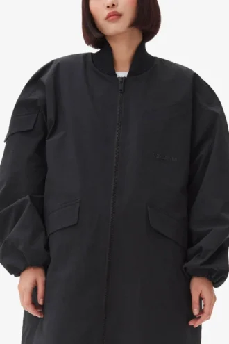 Black Tech Seersucker Oversized Shell Coat