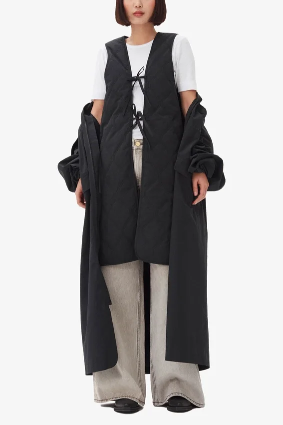 Black Tech Seersucker Oversized Shell Coat Black Tech Seersucker Oversized Shell Coat