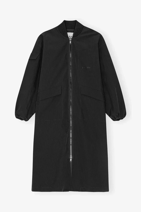 Black Tech Seersucker Oversized Shell Coat Black Tech Seersucker Oversized Shell Coat