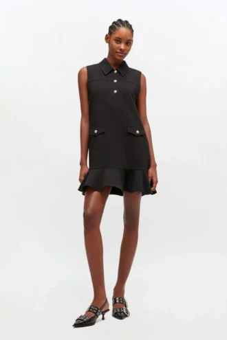 Black Twill Suiting Mini Dress