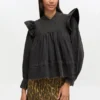 Black Washed Frill Blouse Black Washed Frill Blouse