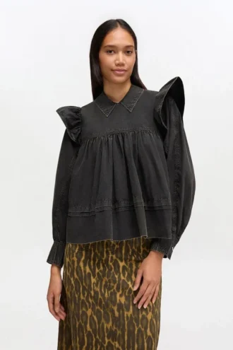Black Washed Frill Blouse