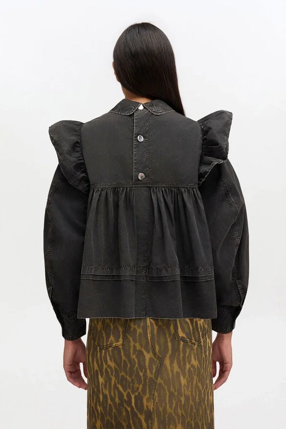 Black Washed Frill Blouse Black Washed Frill Blouse