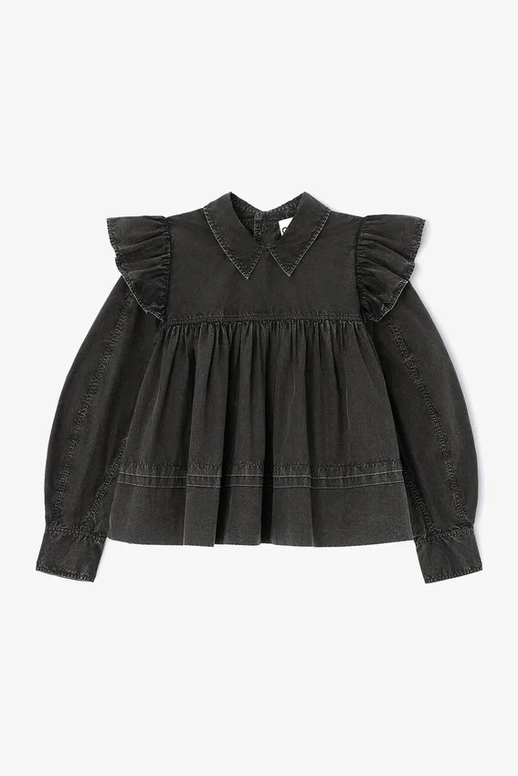 Black Washed Frill Blouse Black Washed Frill Blouse