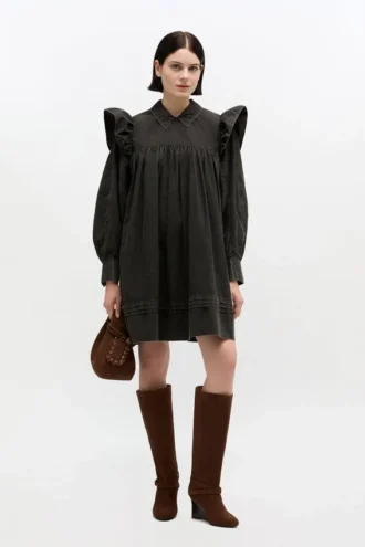 Black Washed Mini Shirt Dress