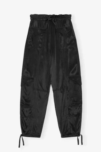 Black Washed Satin Pocket Pants