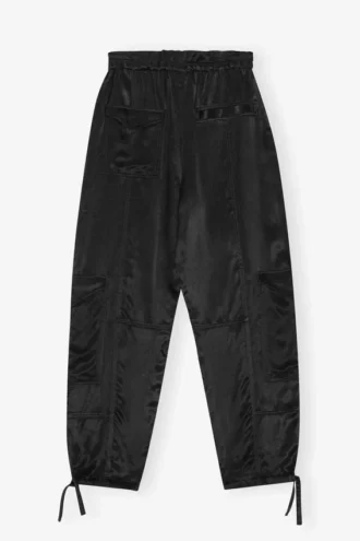 Black Washed Satin Pocket Pants