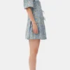 Blue Floral Printed Crinkled Satin Mini Wrap Dress
