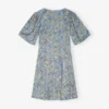 Blue Floral Printed Crinkled Satin Mini Wrap Dress