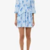 Blue Pleated Georgette Flounce Smock Mini Dress Blue Pleated Georgette Flounce Smock Mini Dress