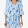 Blue Pleated Georgette Flounce Smock Mini Dress Blue Pleated Georgette Flounce Smock Mini Dress