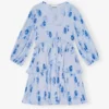 Blue Pleated Georgette Flounce Smock Mini Dress Blue Pleated Georgette Flounce Smock Mini Dress