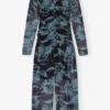 Blue Printed Mesh O-neck Ruched Long Dress Blue Printed Mesh O-neck Ruched Long Dress