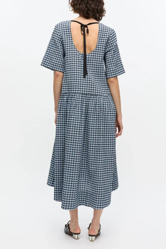 Blue Seersucker Check Midi Dress Blue Seersucker Check Midi Dress