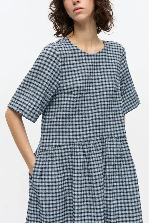 Blue Seersucker Check Midi Dress Blue Seersucker Check Midi Dress
