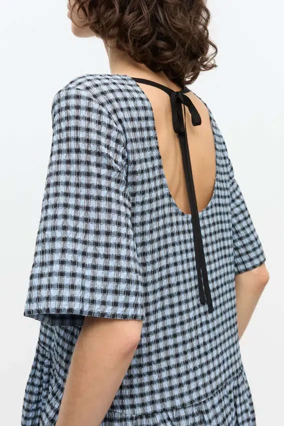 Blue Seersucker Check Midi Dress Blue Seersucker Check Midi Dress