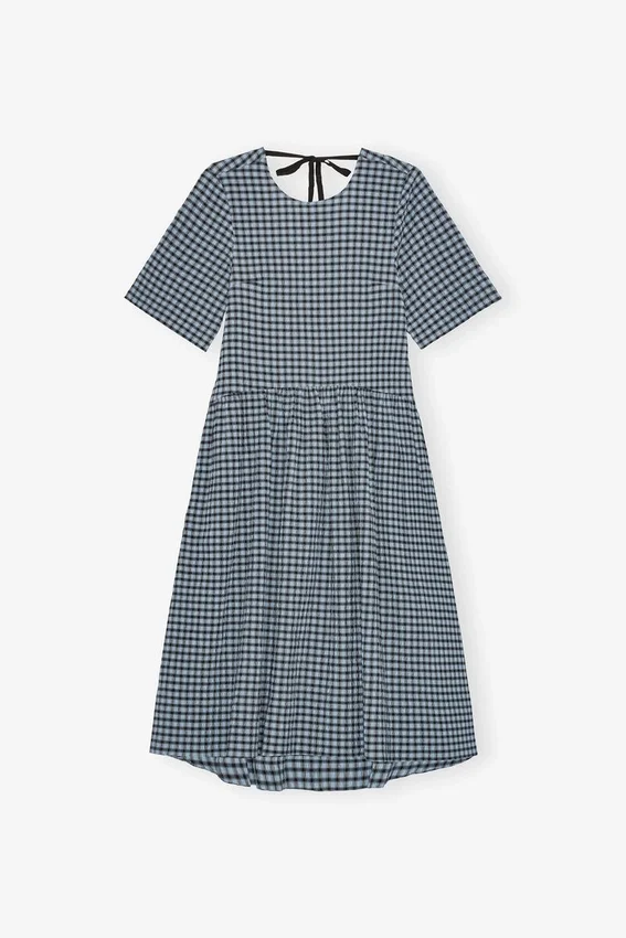 Blue Seersucker Check Midi Dress Blue Seersucker Check Midi Dress