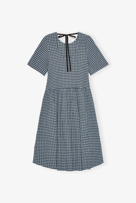 Blue Seersucker Check Midi Dress Blue Seersucker Check Midi Dress