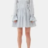 Blue Stripe Cotton Mini Wrap Dress