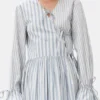 Blue Stripe Cotton Mini Wrap Dress