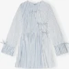 Blue Stripe Cotton Mini Wrap Dress