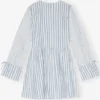 Blue Stripe Cotton Mini Wrap Dress