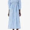 Blue Striped Cotton Smock Long Dress Blue Striped Cotton Smock Long Dress