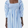 Blue Striped Cotton Smock Long Dress Blue Striped Cotton Smock Long Dress