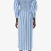 Blue Striped Cotton Smock Long Dress Blue Striped Cotton Smock Long Dress