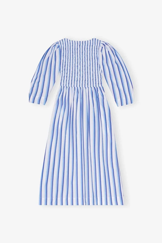 Blue Striped Cotton Smock Long Dress Blue Striped Cotton Smock Long Dress