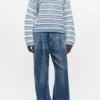Blue Striped Cotton V-neck Sweater