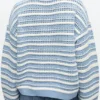Blue Striped Cotton V-neck Sweater