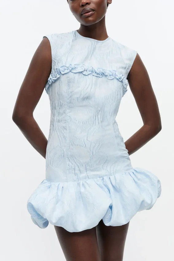 Blue Textured Cloque Corset Mini Dress Blue Textured Cloque Corset Mini Dress