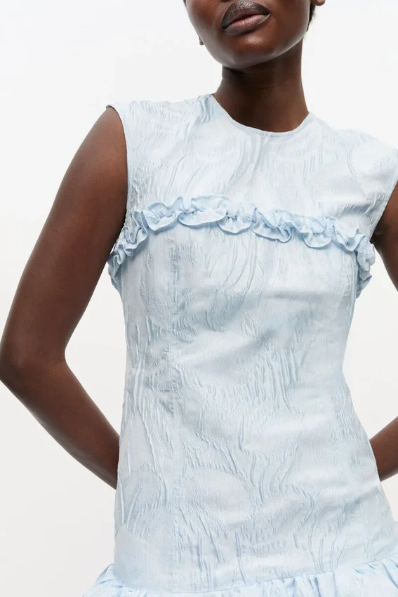 Blue Textured Cloque Corset Mini Dress Blue Textured Cloque Corset Mini Dress