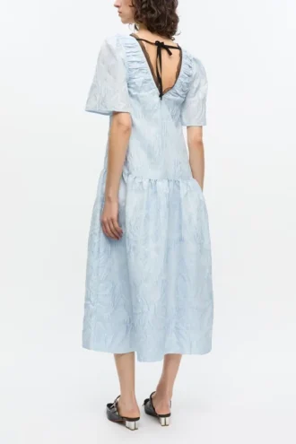 Blue Textured Cloque Midi Dress