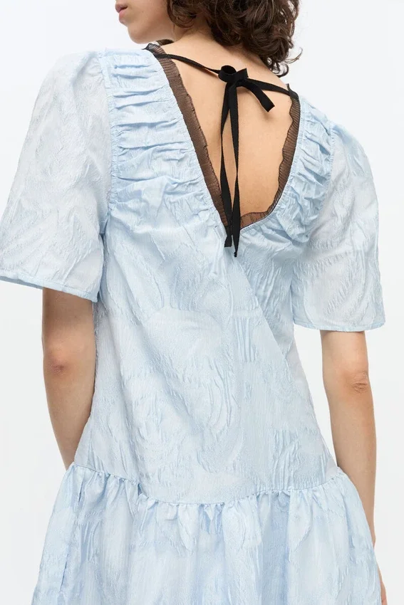 Blue Textured Cloque Midi Dress Blue Textured Cloque Midi Dress