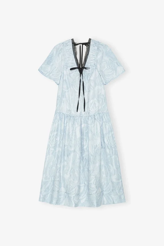 Blue Textured Cloque Midi Dress Blue Textured Cloque Midi Dress