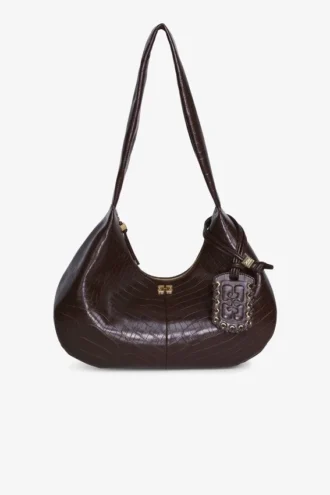Brown Croco Medium Hobo Bag