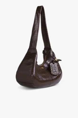 Brown Croco Medium Hobo Bag