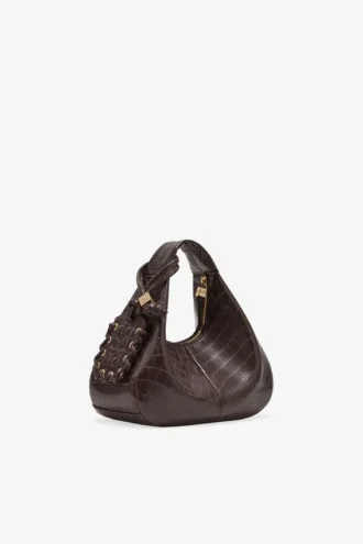 Brown Croco Mini Hobo Bag
