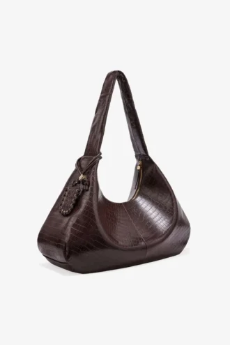 Brown Croco XXL Hobo Bag
