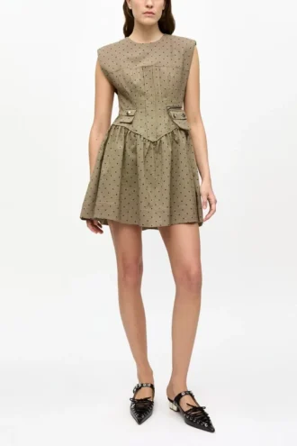Brown Flock Suiting Corset Mini Dress