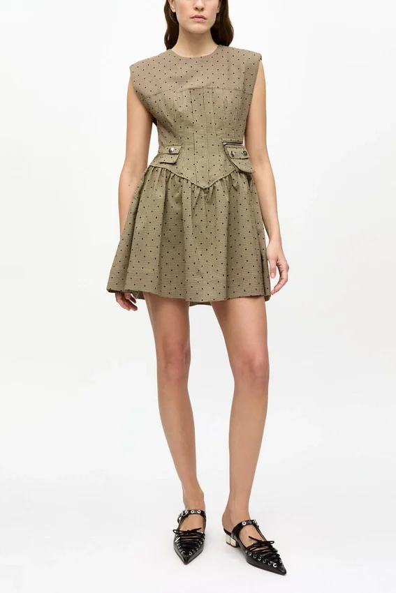 Brown Flock Suiting Corset Mini Dress Brown Flock Suiting Corset Mini Dress