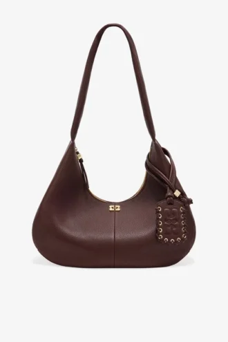 Brown Grained Medium Hobo Bag