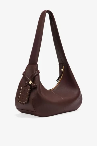 Brown Grained Medium Hobo Bag