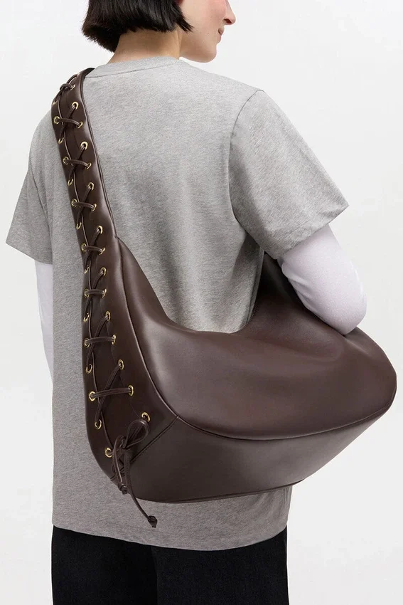 Brown Medium Laces Hobo Bag Brown Medium Laces Hobo Bag