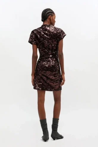Brown Sequins Mini Dress